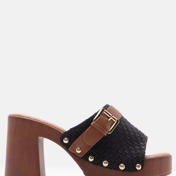 Clogs με Φαρδιά Φάσα & Διακοσμητικό Λουράκι - Μαύρο