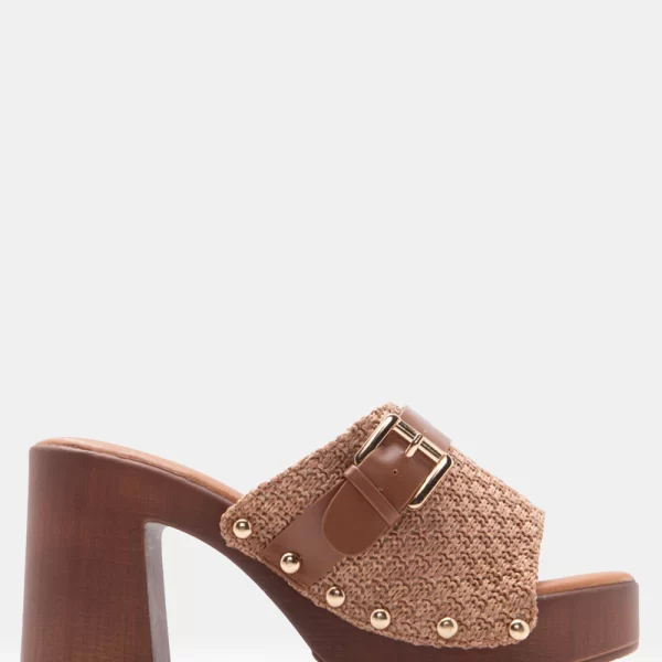 Clogs με Φαρδιά Φάσα & Διακοσμητικό Λουράκι - Κάμελ