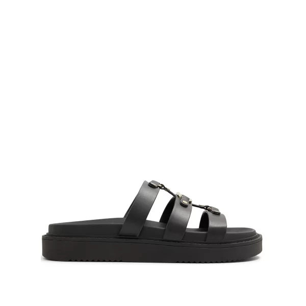 Μαύρο δερμάτινο footbed σανδάλι MARIESOLEIL