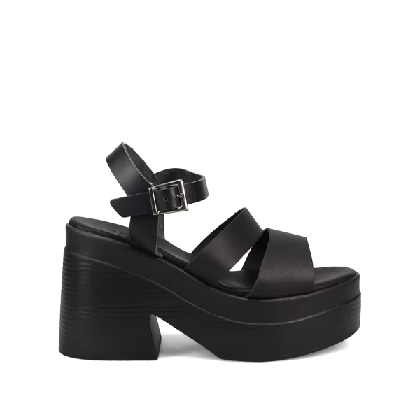 Μαύρο δερμάτινο chunky πέδιλο