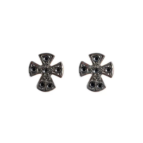 Σκουλαρίκια Σταυρός με Μάυρα Ζιργκόν Ροζ Χρυσός Κ9 - 16065E