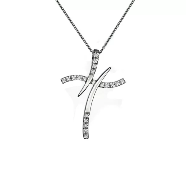 Σταυρός με Διαμάντια Λευκόχρυσος Κ18 - 06063