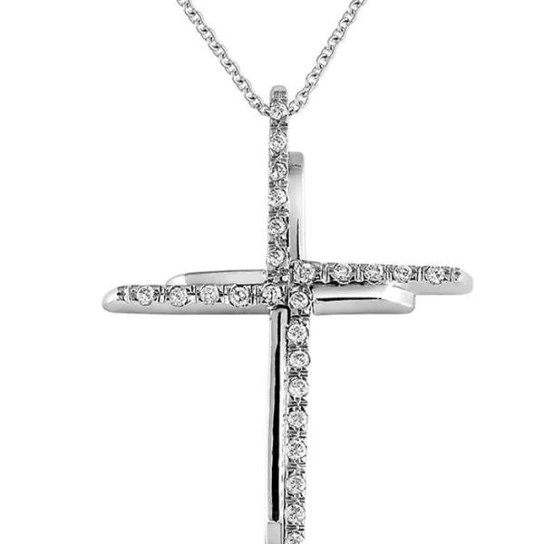 Σταυρός με Διαμάντια Λευκόχρυσος Κ18 - 53008