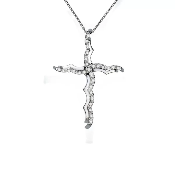 Σταυρός με Διαμάντια Λευκόχρυσος Κ18 - 53014