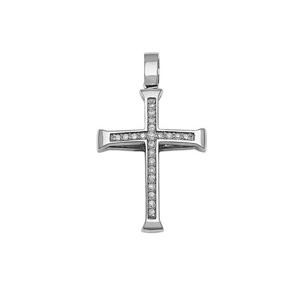 Σταυρός με Ζιργκόν Διπλής 'Οψης Λευκόχρυσος Κ14 - 13083