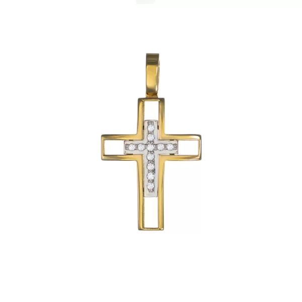 Σταυρός με Ζιργκόν Δίχρωμος Κ14 - 13015