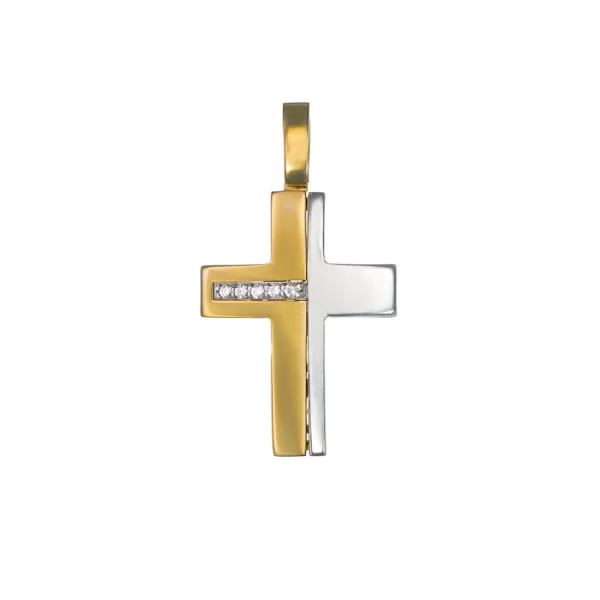 Σταυρός με Ζιργκόν Δίχρωμος Κ14 - 13016CZ