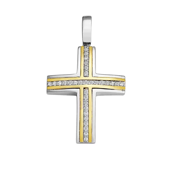 Σταυρός με Ζιργκόν Δίχρωμος Κ14 - 13053CZ