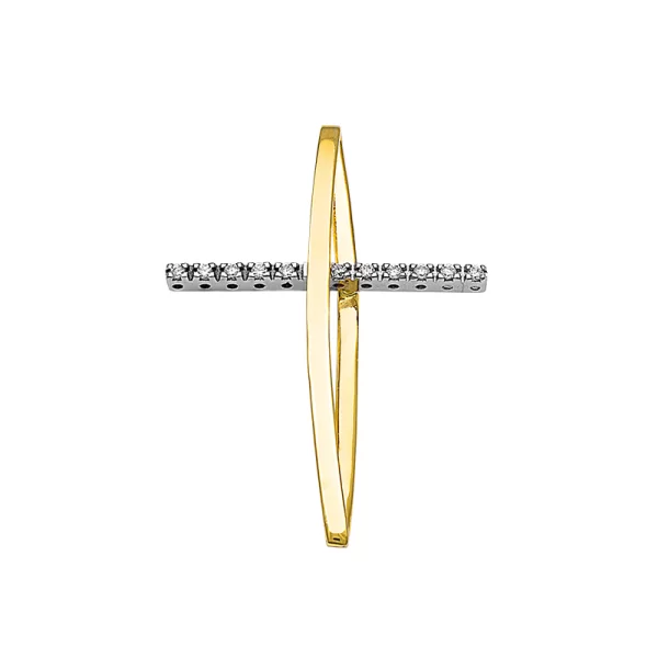Σταυρός με Ζιργκόν Χρυσός και Λευκόχρυσος Κ14 - 13087CZ