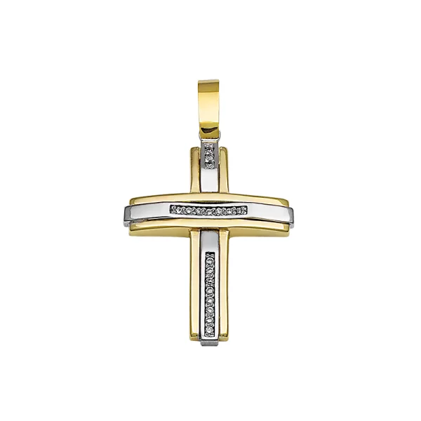 Σταυρός με Ζιργκόν Χρυσός και Λευκόχρυσος Κ14 - 13093CZ