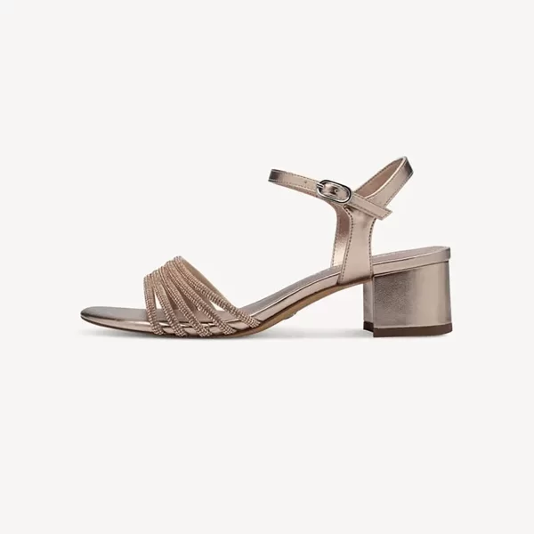 Tamaris γυναικεία σανδάλια με στρας και χοντρό τακούνι - 1-28248-44 Μπρονζέ