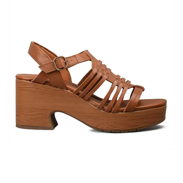 Clarks γυναικεία δερμάτινα πέδιλα με χοντρό τακούνι 