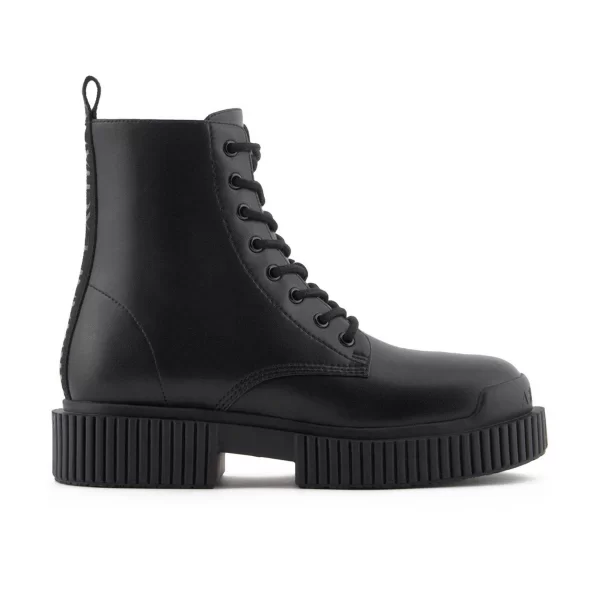 Armani Exchange γυναικεία δερμάτινα μποτάκια με κορδόνια και λογότυπο - XDN031XV875 Μαύρο