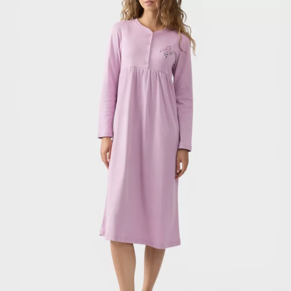 Minerva Uni Μακριά Γυναικεία Νυχτικιά Βαμβακερή με Κουμπιά Μωβ MNRV52654-2-Μωβ