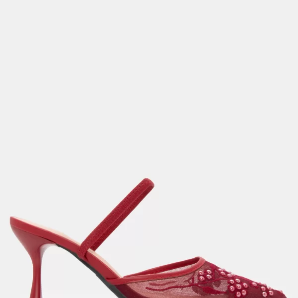 Γόβες με Δίχτυ & Διακοσμητικές Πέρλες - Κόκκινο