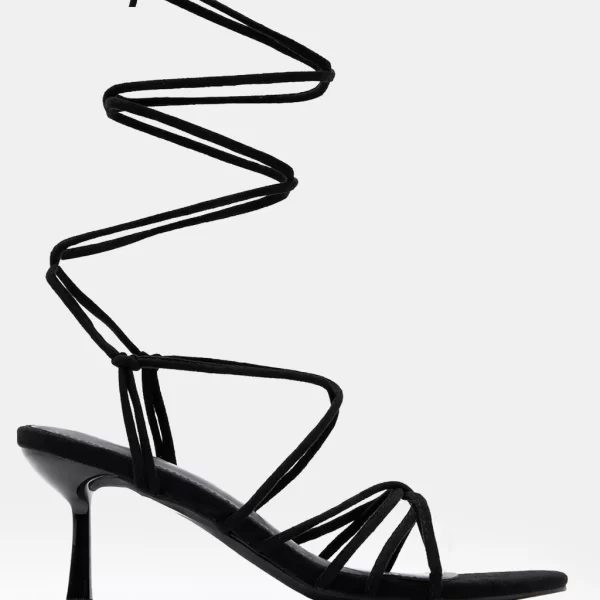 Πέδιλα Lace Up με Χιαστί Λουράκια - Μαύρο