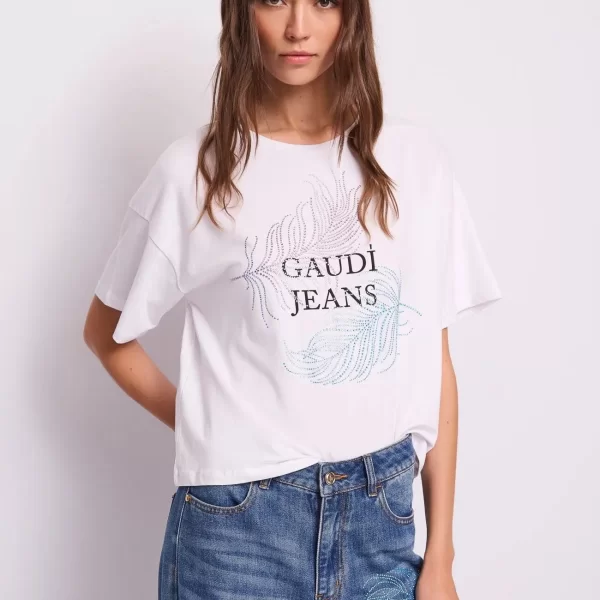 Gaudi Γυναικείο T-shirt Βαμβακερό Stretch Με Logo Και Strass