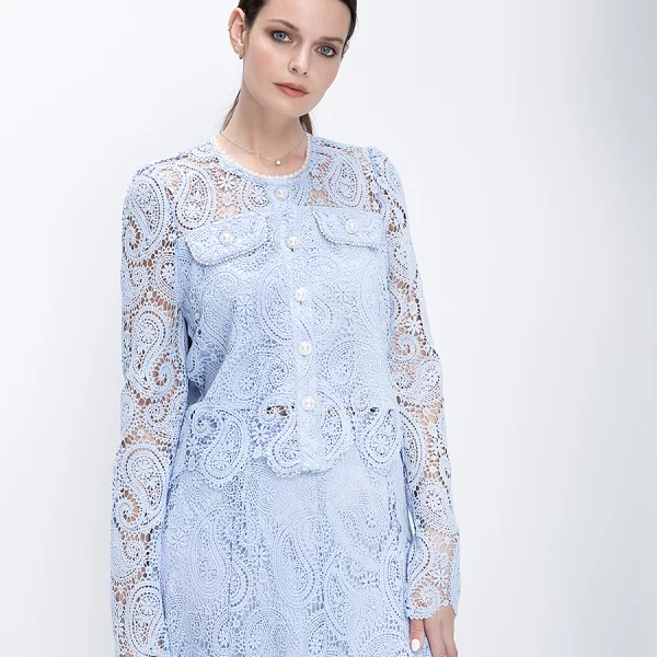 Paper Lace Γυναικείο Σακάκι Regular Fit Δαντελένιο Με Κουμπιά Και Patch Τσέπες