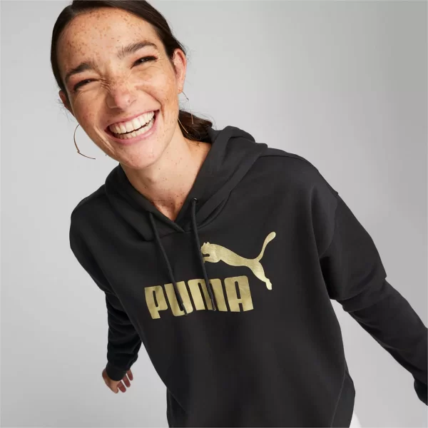 PUMA ESSENTIALS+ METALLIC LOGO CROPPED HOODIE ΜΑΥΡΟ