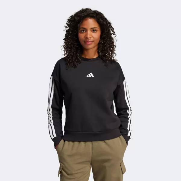 ADIDAS ESSENTIALS 3-STRIPES FLEECE SWEATSHIRT ΜΑΥΡΟ