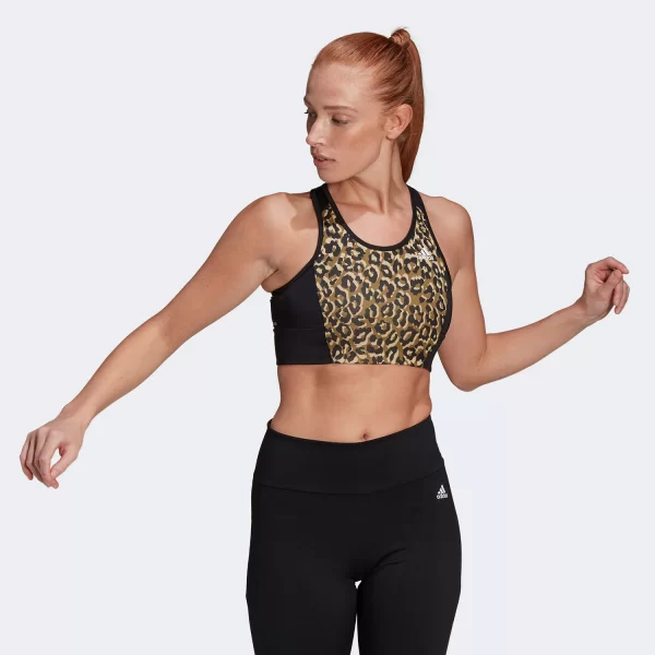 AEROREADY DESIGNED 2 MOVE LEOPARD PRINT BRA TOP ΜΑΥΡΟ