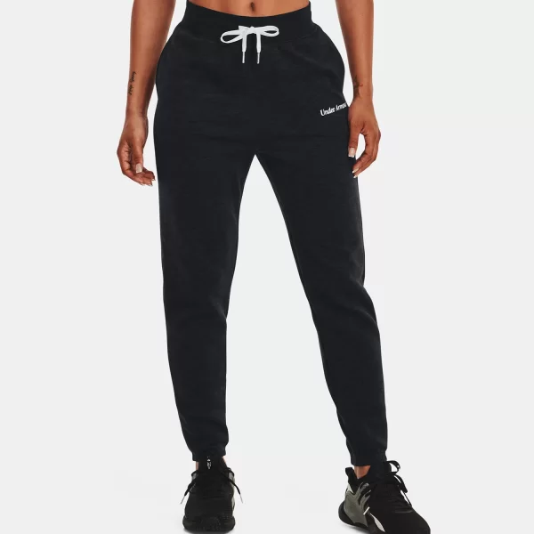 UA ESSENTIAL FLEECE SCRIPT PANTS ΜΑΥΡΟ