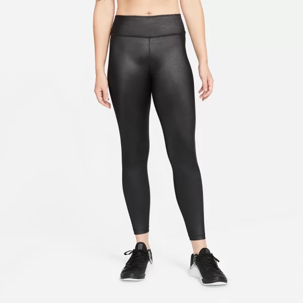 NIKE DRI-FIT ONE MID-RISE SHINE LEGGINGS ΜΑΥΡΟ