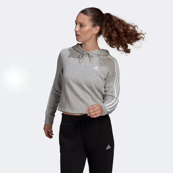 ESSENTIALS 3-STRIPES CROPPED HOODIE ΓΚΡΙ