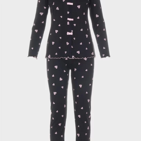 Γυναικεία πιτζάμα all print hearts ΜΑΥΡΟ