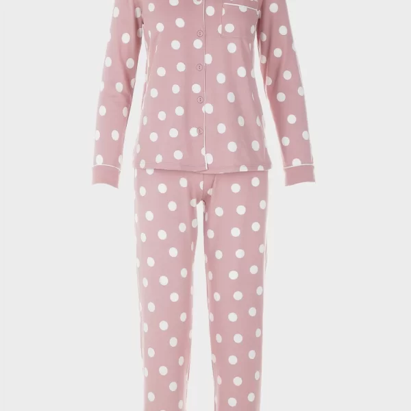 Γυναικεία πιτζάμα με κουμπιά πουά ΡΟΖ