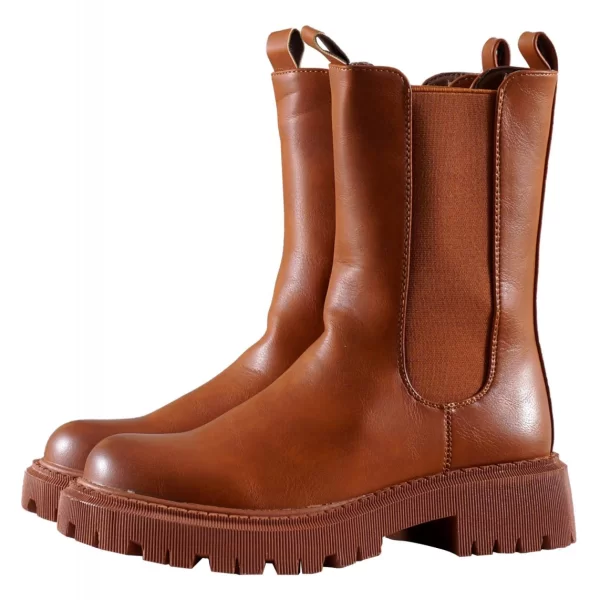 Γυναικείο μποτάκι δερματίνη & λάστιχο ιδιαίτερη σόλα. Timeless Style. ΚΑΜΕΛ