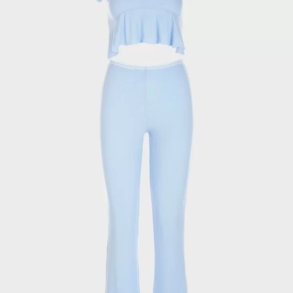 Πιτζάμα γυναικεία μονόχρωμη με λεπτομέρειες δαντέλας ΣΙΕΛ