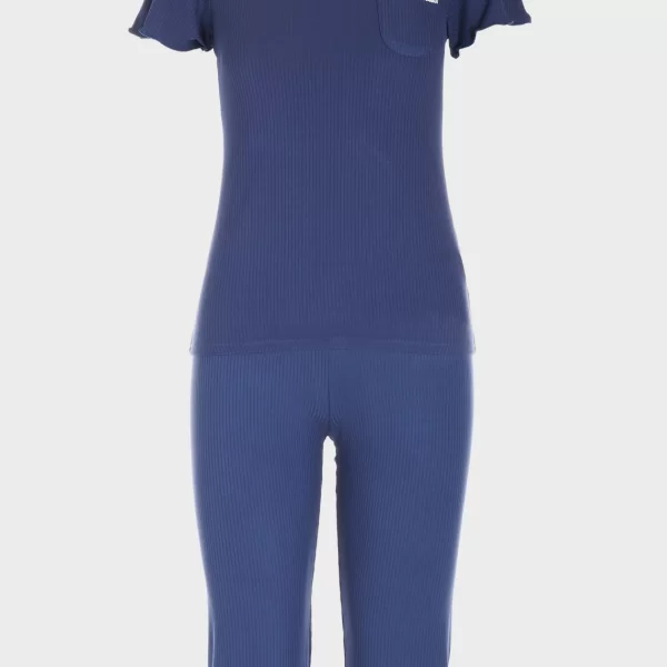 Πιτζάμα γυναικεία κάπρι με σατέν λεπτομέρειες NAVY