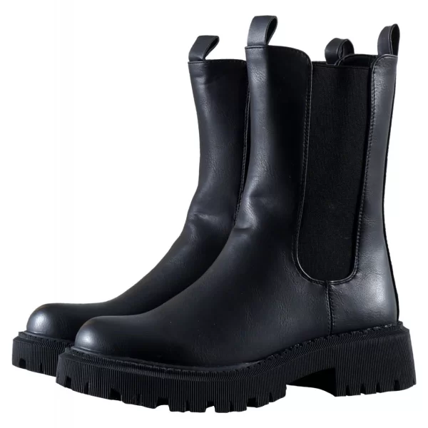 Γυναικείο μποτάκι δερματίνη & λάστιχο ιδιαίτερη σόλα. Timeless Style. ΜΑΥΡΟ