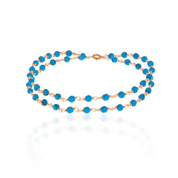 Ασημένιο διπλό βραχιόλι ροζάριο με τυρκουάζ πέτρα επιχρυσωμένο με ροζ χρυσό