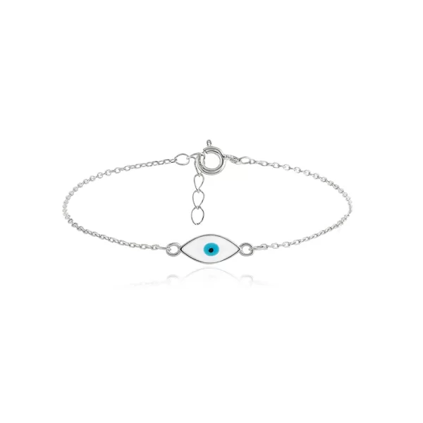 Ασημένιο βραχιόλι με σχέδιο εντυπωσιακό λευκό ματάκι