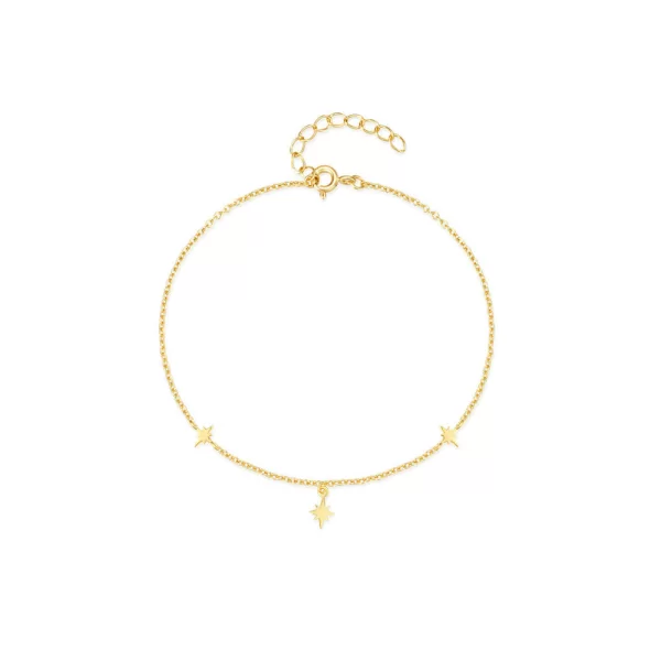 Ασημένιο βραχιόλι ποδιού με αστέρια επιχρυσωμένο