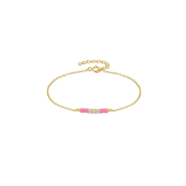 Ασημένιο βραχιόλι με ροζ σμάλτο και ζιργκόν επιχρυσωμένο