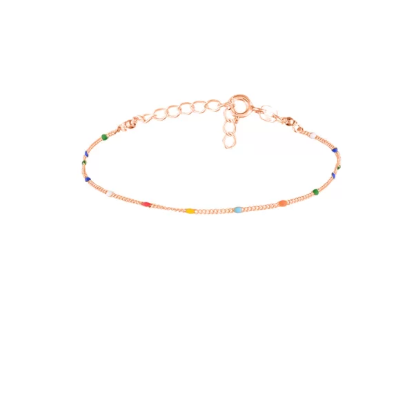 Ασημένιο Βραχιόλι Ροζάριο με Πολύχρωμο Οβάλ Σμάλτο επιχρυσωμένο με ροζ χρυσό
