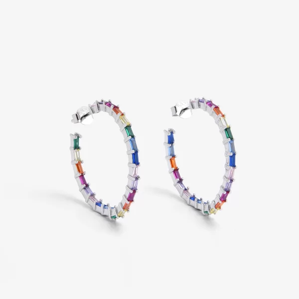 Κρίκοι σκουλαρίκια από ασήμι 925 με πολύχρωμα ζιργκόν