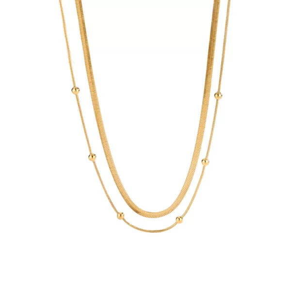 Διπλό κολιέ με αλυσίδα snake και μπίλιες από ανοξείδωτο ατσάλι σε χρυσή απόχρωση