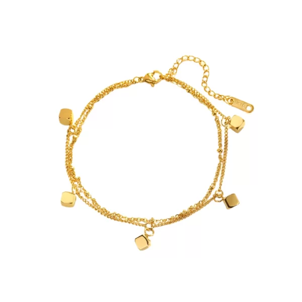 Διπλή αλυσίδα ποδιού με κύβους από ανοξείδωτο ατσάλι σε χρυσή απόχρωση