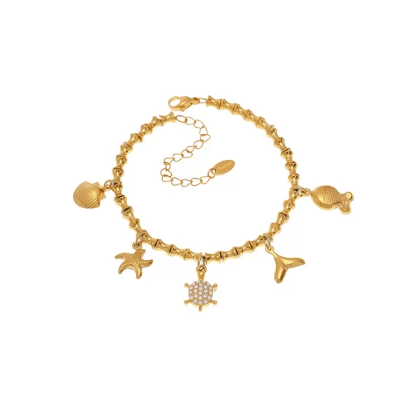 Βραχιόλι ποδιού με κρεμαστά charms από ανοξείδωτο ατσάλι σε χρυσή απόχρωση