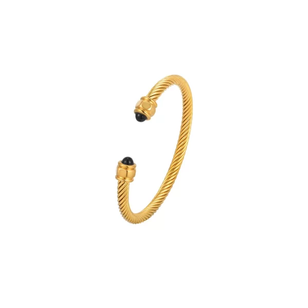 Ανοιχτή χειροπέδα με πέτρα όνυχα από ανοξείδωτο ατσάλι σε χρυσή απόχρωση