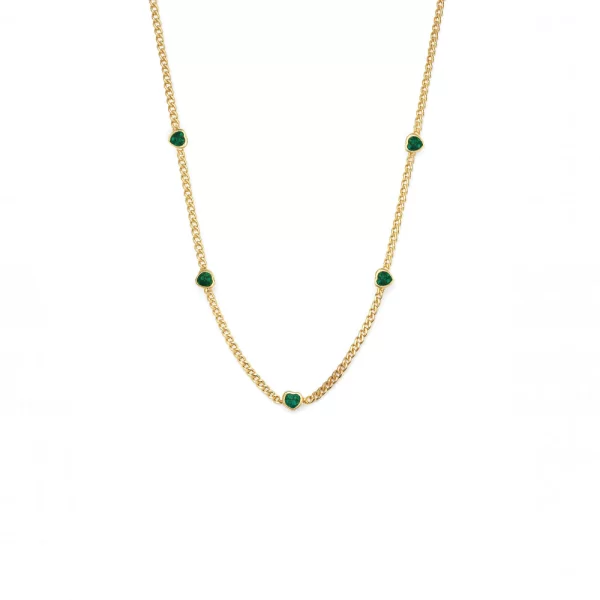 Κολιέ από ασήμι 925 με πράσινες καρδιές, επιχρυσωμένο