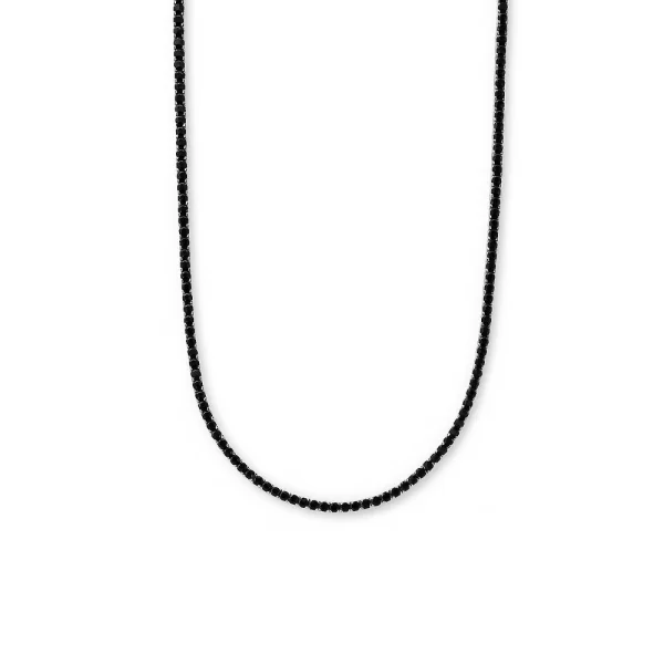 Κολιέ tennis με μαύρα ζιργκόν από ανοξείδωτο ατσάλι σε ασημένια απόχρωση