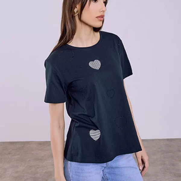 T-shirt με καρδιές και strass SQ7616.4940+5