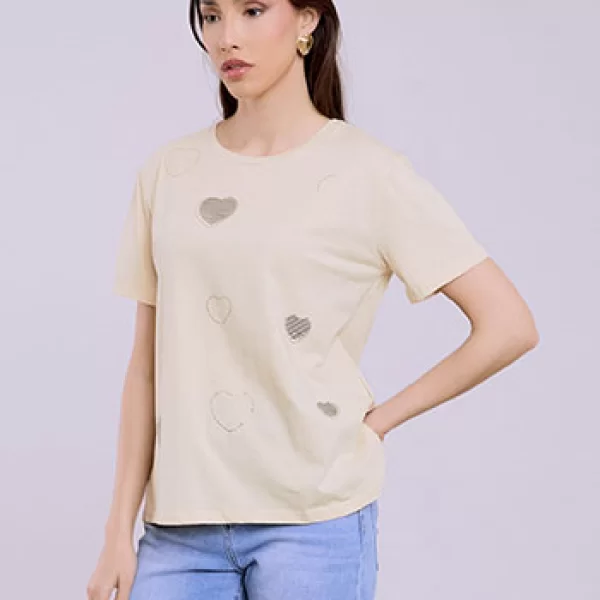 T-shirt με καρδιές και strass SQ7616.4940+4