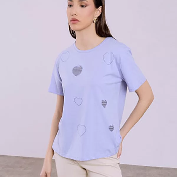 T-shirt με καρδιές και strass SQ7616.4940+2