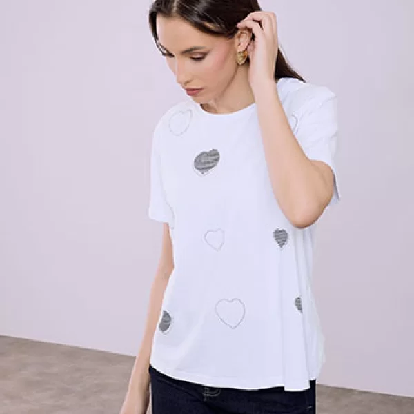 T-shirt με καρδιές και strass SQ7616.4940+1